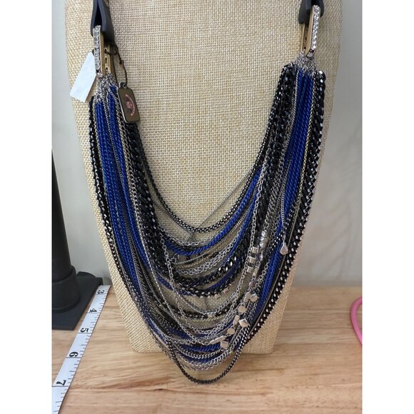 Juicy Couture Multi-Strand Statement Necklace W/ Blue Black & Silver Chains - Picture 1 of 12